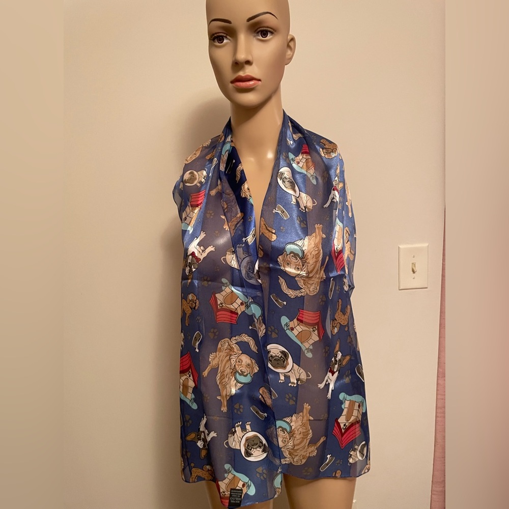🦮 Pretty Fashion Scarf With Dogs 🐕 and Puppies 🐶 Blue 🐕🦺 💙 NWOT